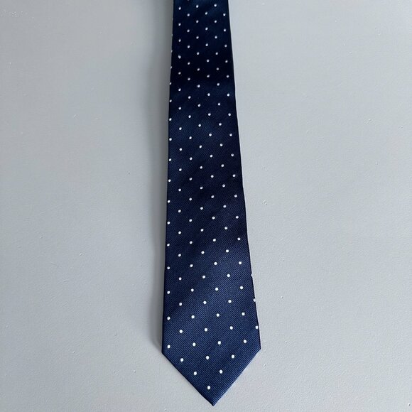 Men's Silk Tie - Navy / White Polka Dots - Picture 2 of 7